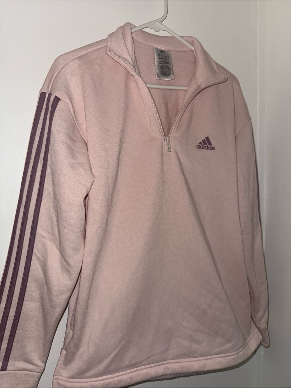 adidas light pink quarter zip pullover top